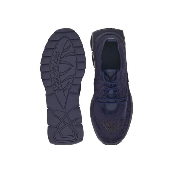 NIB FERRAGAMO DARK BLUE NIMA MESH LEATHER LOGO LOW SNEAKERS US 9.5 42.5 ITALY
